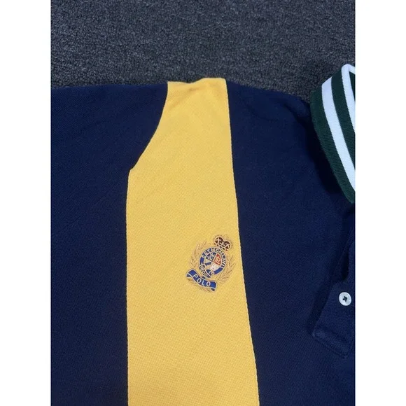 Polo Ralph Lauren Shirt 2XL Navy Blue Stripe Crest Big Pony Rugby Custom Slim - Picture 6 of 9